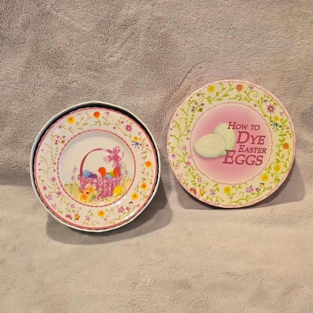 MWW Market Easter Egg Dyeing Ceramic Appetizer Plate Set of 4 with Gift Box